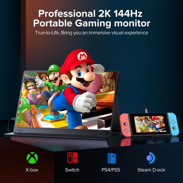 Imagem de Monitor portátil UPERFECT 2K 144 Hz 16,1 polegadas para jogos com suporte de capa