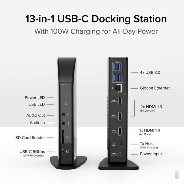 Imagem de Monitor triplo plugável 13 em 1 para estação de ancoragem USB-C 100W