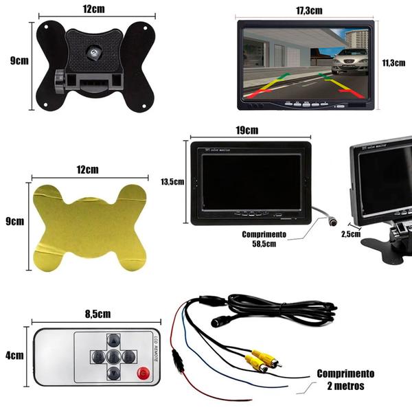 Imagem de Monitor Veicular Digital Lcd 7 Polegadas + Câmera De Ré 2x1