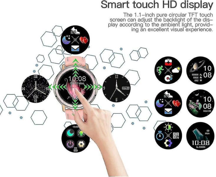 Imagem de Monitores de atividade relógio inteligente redondo para mulheres à prova d'água com lembrete de rastreamento de atividades para ios android