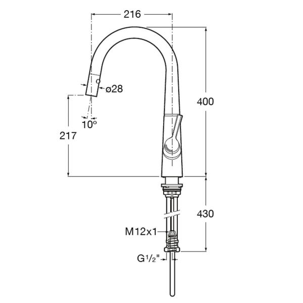 Imagem de Monocomando para Cozinha de Mesa Bica Extraível U" com 2 Funções Syra Cromado