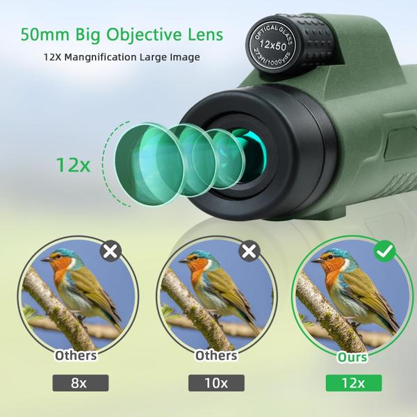 Imagem de Monocular Pankoo 12x50 de alta definição com adaptador de smartphone