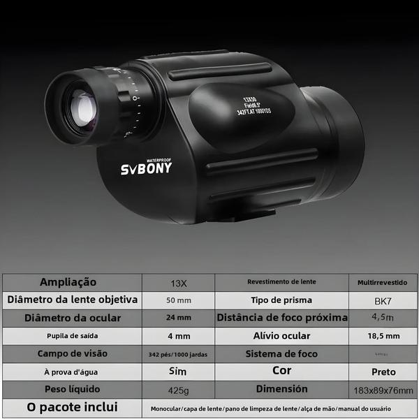 Imagem de Monocular Profissional Svbony SV49 à Prova d'Água - Ideal para Viagens, Acampamento e Caça