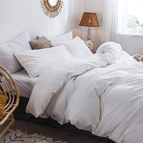 Imagem de MooMee Bedding Duvet Cover Set 100% Washed Cotton Linen Like Textured Breathable Durable Soft Comfy (Off White, King)