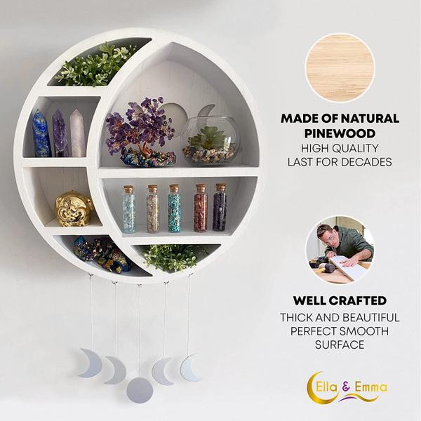 Imagem de Moon Shelf Ella & Emma Crescent Crystal Storage Pinewood