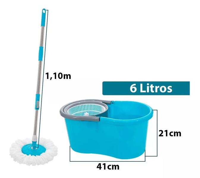 Imagem de Mop 360 Spin Esfregão Giratório Balde 6 Litros Limpeza Multiuso Resistente Centrífuga