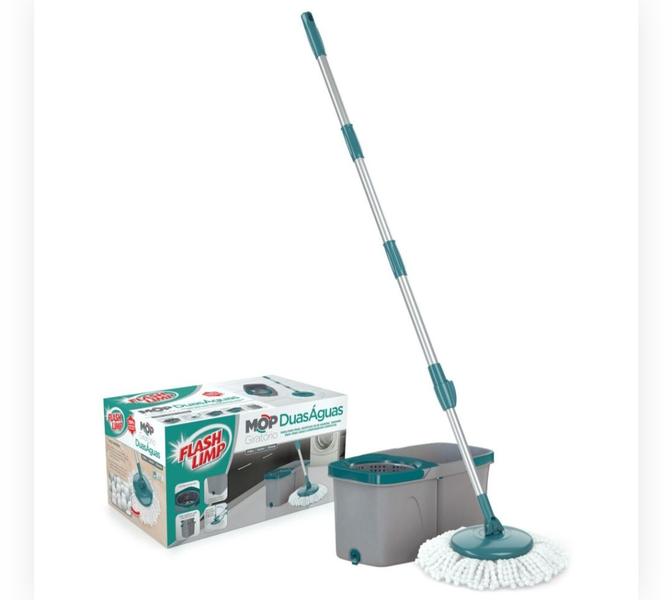 Imagem de Mop de Limpeza 2 Aguas Giratório Flash Limp MOP7504 Cesto Inox 