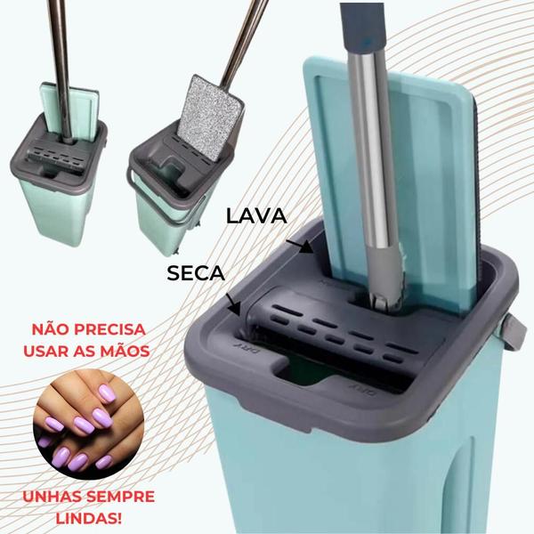 Imagem de Mop E Balde Lava E Seca Rodo Flat Profissional Com Tecido de Microfibra Absorvente Com 2 Refil