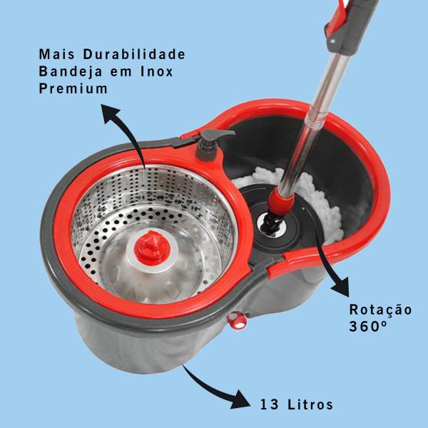 Imagem de Mop Esfregão Duo Giratório Desmontável Duas Águas Cesto Inox