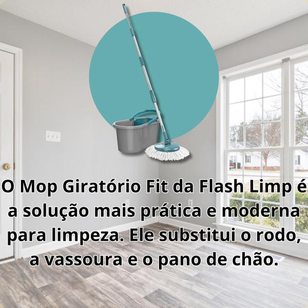 Imagem de  Mop Esfregão Giratório Balde Fit 8 Litros Cinza FlashLimp