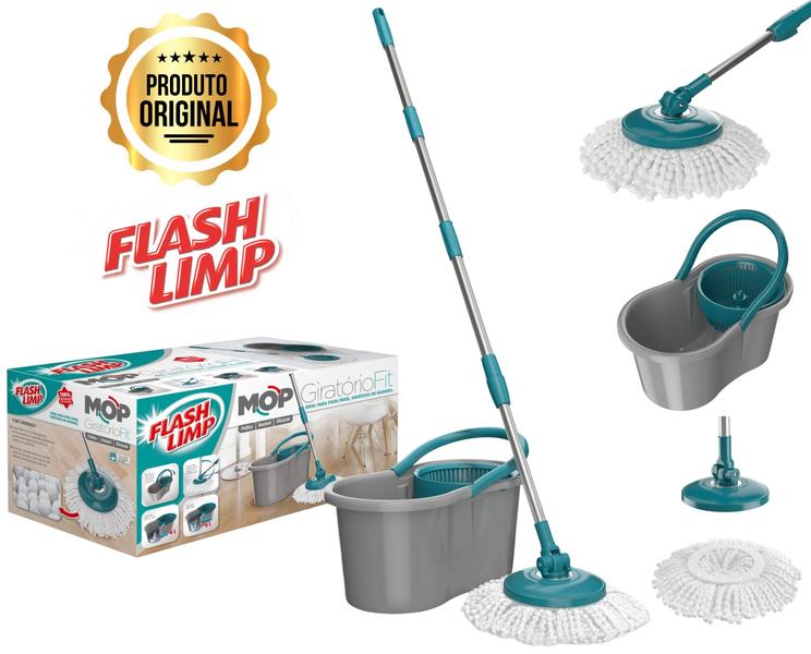 Mop Fit Giratório 360 Esfregão Flashlimp Original Microfibra Esfregão-MOP5010 - Flash Limp Mop Fit Giratório 360 Esfregão Flashlimp Original Microfibra Esfregão-MOP5010 - Flash Limp