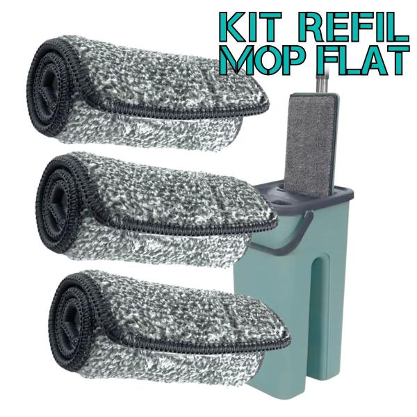 Imagem de Mop Flat Kit 3 Refis Rodo Microfibra Limpa Lava Seca Absorve