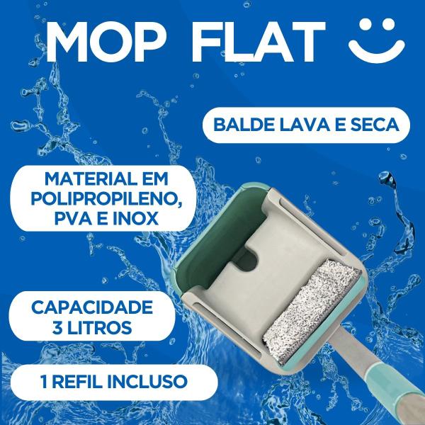 Imagem de Mop Flat Lava e Seca Com Balde De Cozinha Banheiro Rodo Esfregão Limpa Chão Baldinho Flash Moop 1 Refil Limpeza Flex