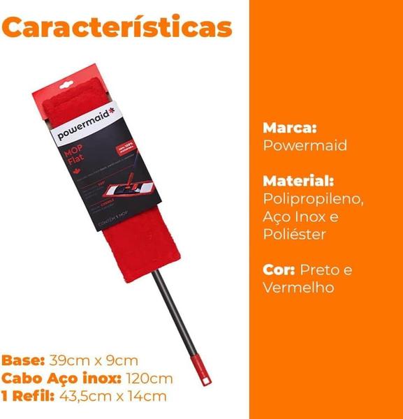 Imagem de Mop Flat Microfibra Rodo Mágico Cabo Aço ajustável Vermelho e Cinza - Powermaid