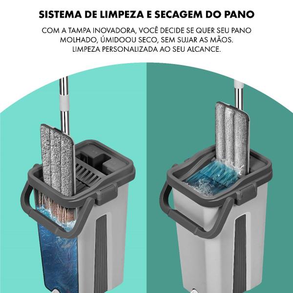 Imagem de Mop Flat Multiuso Lava e Seca 360º com Balde Vertical 8 Litros com 4 Refis Extras de Microfibra