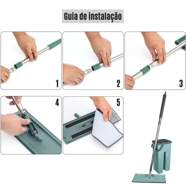 Imagem de Mop Flat Tira Pó Multiuso Esfregão Com Balde Mopwash + Refil Extra Microfibra