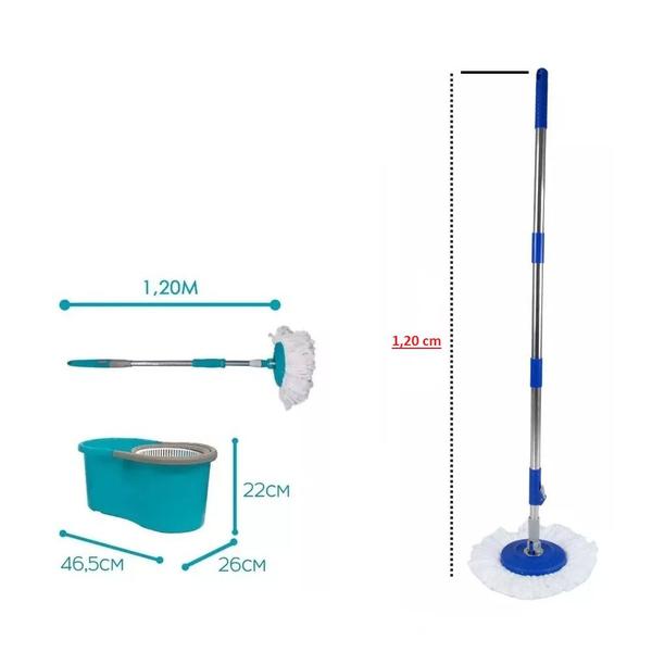 Imagem de Mop Giratório 360 Esfregão Mágico Cabo Aço Inox Retrátil Balde Spin Centrifuga 12 Litros