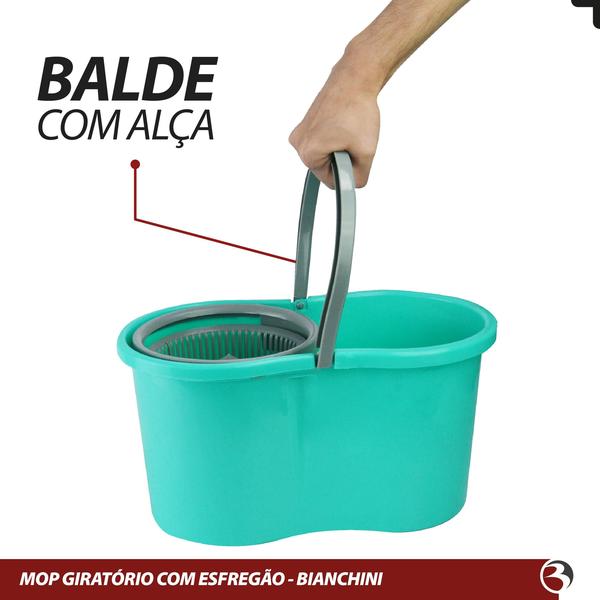 Imagem de Mop Giratório 8 Litros Bianchini Esfregão Limpeza Microfibra Cabo Inox Balde Centrifugador