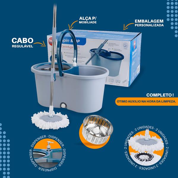 Imagem de Mop Giratorio Com Cesto Em Inox Azul C/2 Refil - Dolce Home