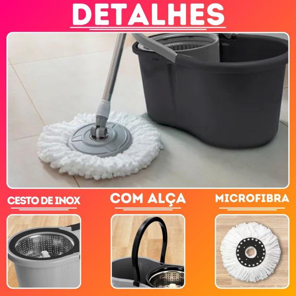 Imagem de Mop Giratório Com Cesto Em Inox Cinza 9L