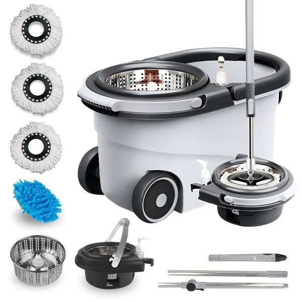 Mop Giratório Com Cesto Em Inox Cinza - Cabo 150cm - Completo - Nybc Mop Giratório Com Cesto Em Inox Cinza - Cabo 150cm - Completo - Nybc
