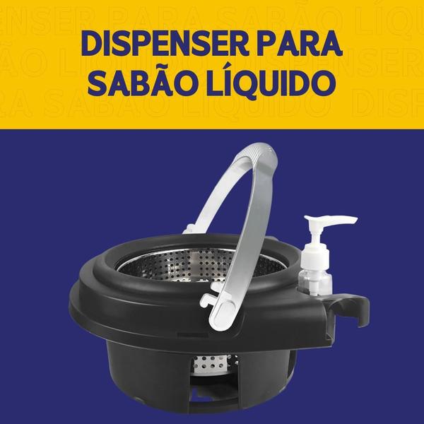 Imagem de Mop Giratório Com Cesto Em Inox Cinza - Cabo 150cm - Completo - Nybc