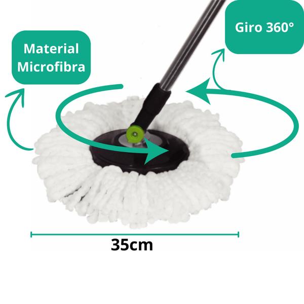 Imagem de Mop Giratório Esfregão para Limpeza Geral Cesto em Inox 16L com 2 Refis Cabo 152cm