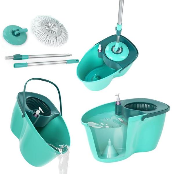 Imagem de Mop Giratório Odyssey Esfregão Limpeza Pesada Cabo Ajustável Com Cesto 360 Balde 8L Verde FlashLimp