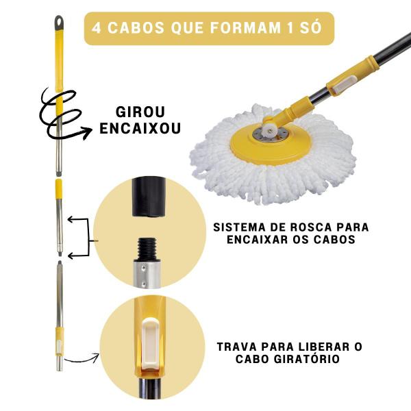 Imagem de Mop Profissional Original Giratório 360 com Separador de Água Limpa/Suja 10 Litros e Refil Carrinho