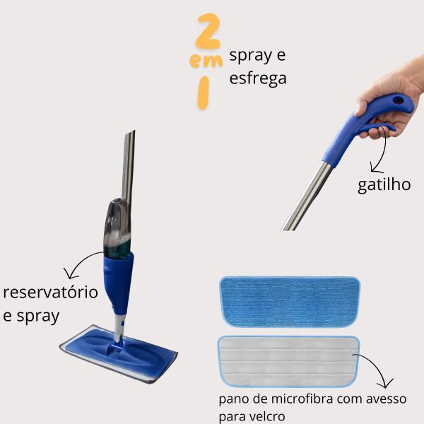 Imagem de Mop Rodo Spray Com Gatilho Dispenser de 340ml Pano de Microfibra