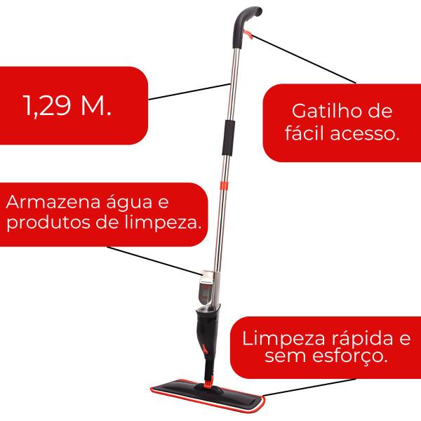 Imagem de Mop Spray Powermaid Cabo Inox Esfregão 360 Microfibra Reservatório 380ml