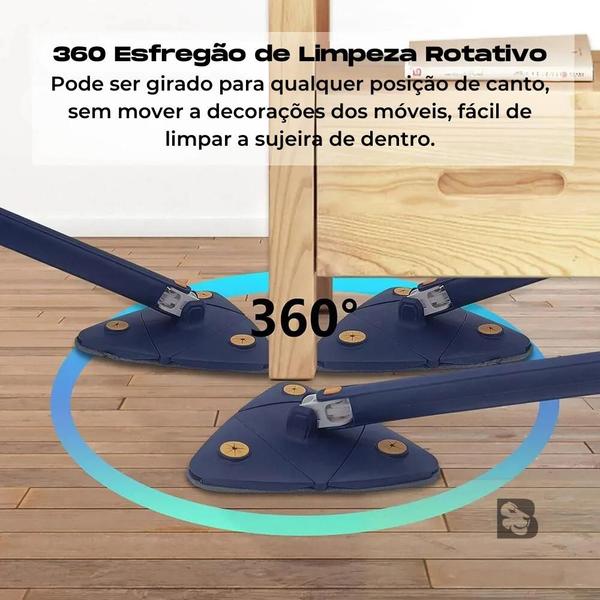 Imagem de Mop Triângulo 360º De Limpeza Ajustável Triangular Giratório Rodo Esfregão Banheiro Chão Janela Teto