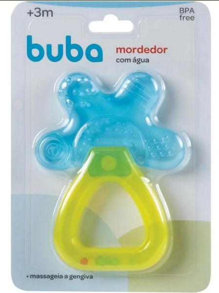 Imagem de Mordedor Bebe Com Água E Chocalho -Azul - Massageador Gengiva Buba