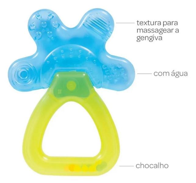 Imagem de Mordedor Bebe Com Água E Chocalho -Azul - Massageador Gengiva Buba