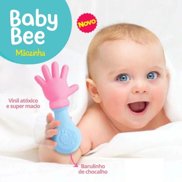 Imagem de Mordedor Chocalho Baby Mãozinha Em Vinil Macio E Atóxico P/ Bebê Azul Rosa - Bee Toys