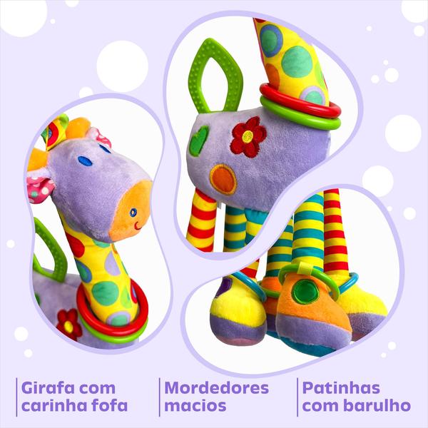 Imagem de mordedor chocalho pelúcia girafa presente natal bebê filho filha criança brinquedo colocar gengiva