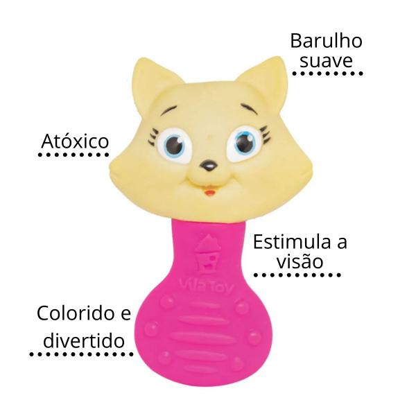 Imagem de Mordedor gatinho chocalho infantil bebe e pet antistress