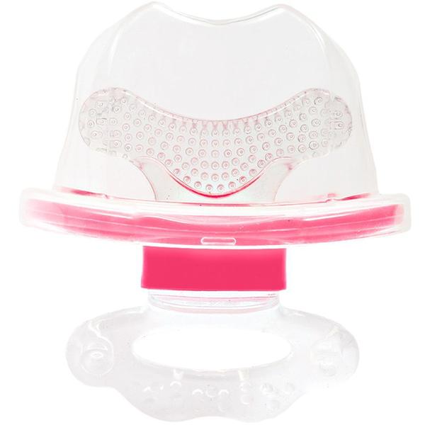 Imagem de Mordedor Infantil Em Silicone Com Tampa Higiênica Protetora Rosa e Transparente Buba