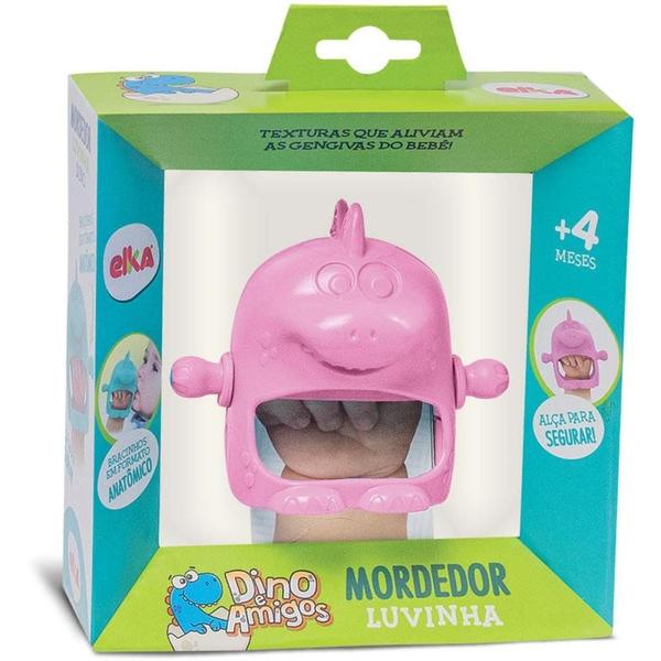 Imagem de Mordedor Infantil Luvinha Dino Rosa