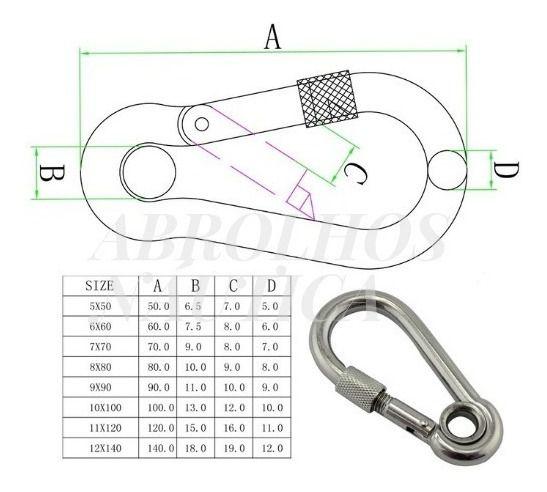 Imagem de Mosquetão Com Olhal e Trava Rosca Inox 5 mm Carga Max 55 kg