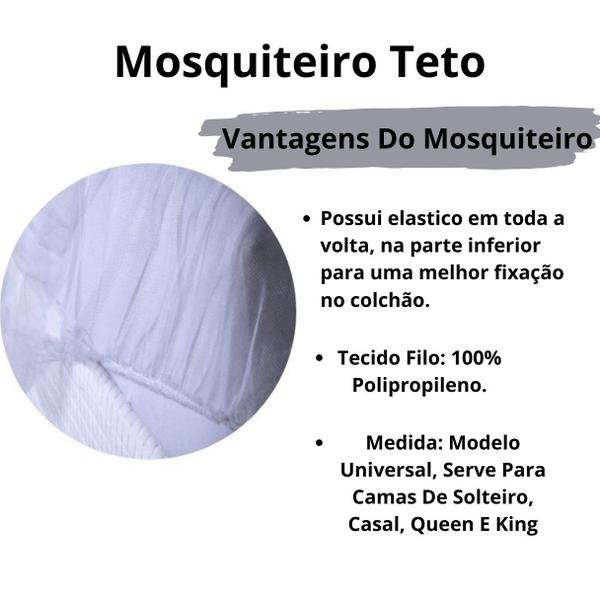 Imagem de Mosquiteiro De Teto Tela Veu Cortinado Para Cama Quarto Casal Com Elastico Branco Redondo 