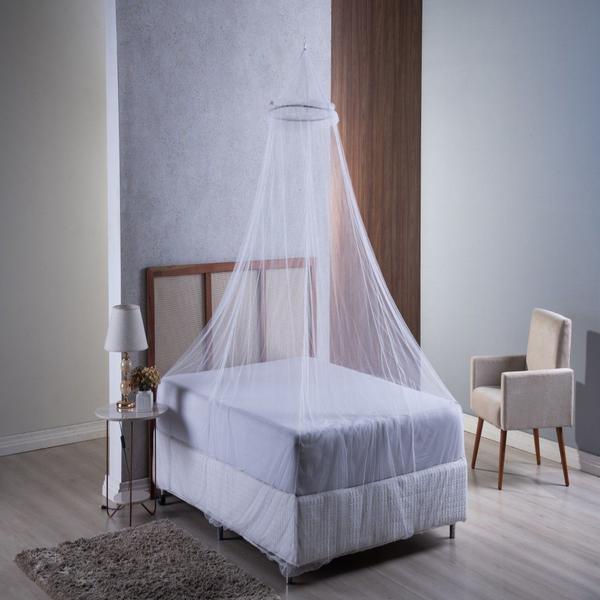 Imagem de Mosquiteiro Rede Tela Veu Cortinado Para Cama De Casal De Teto Redondo Com Elastico Universal