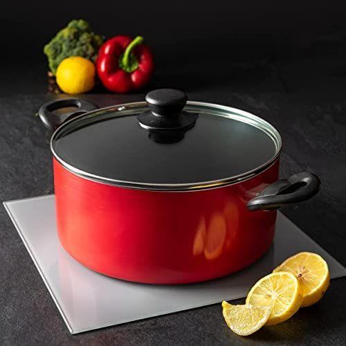 Imagem de Moss & Stone 3 Piece Nonstick Cookware Set, panelas e frigideiras de alumínio com utensílios de cozinha, panelas e frigideiras com tampa de vidro, vermelho