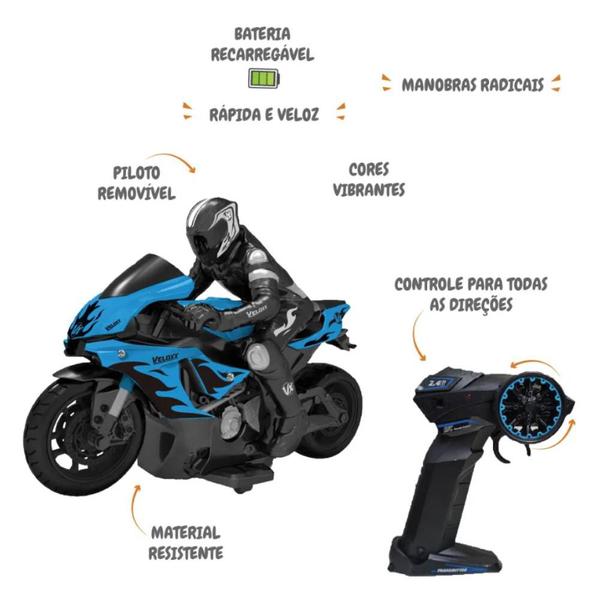 Imagem de Moto de Controle Remoto Veloxx Azul Bateria Recarregável Unik