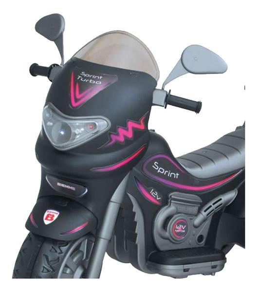 Imagem de Moto Elétrica 12V Sprint Turbo Preta Pink Com Capacete Bieme