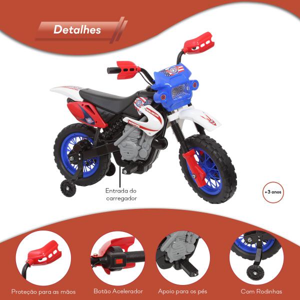 Imagem de Moto Elétrica Infantil 3 Anos Motocross Carregador Bivolt