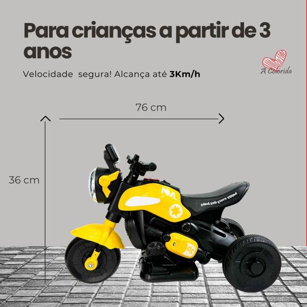 Imagem de Moto Elétrica Infantil Menino Menina 6V Com Luz e Som Mini Moto -  Amarelo 