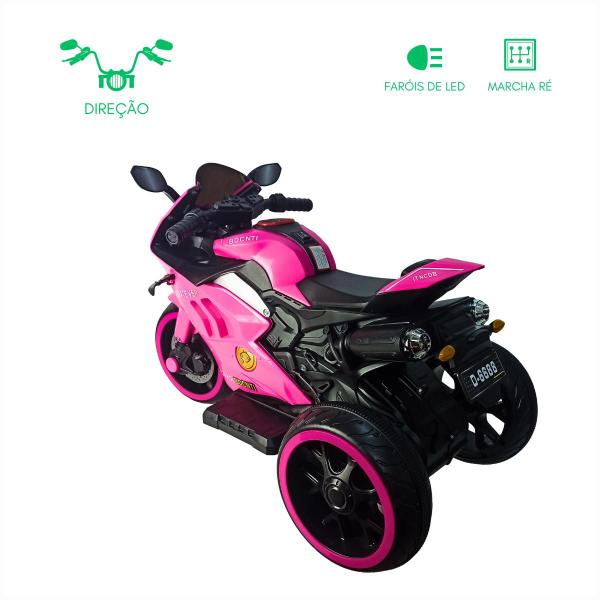 Imagem de Moto Eletrica Infantil Mini Rosa Acelerador Pedal Rádio Mp3