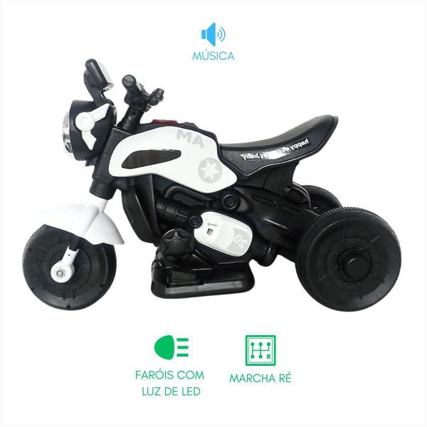 Imagem de Moto Elétrica Infantil Mini Triciclo Branco Recarregável Led