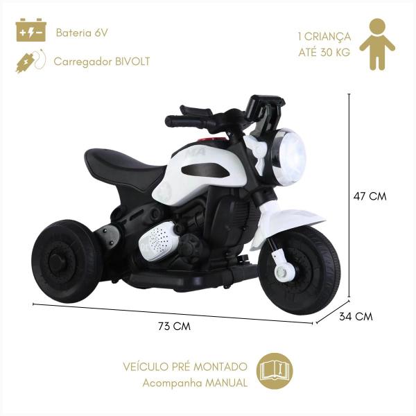 Imagem de Moto Elétrica Infantil Mini Triciclo Branco Recarregável Led